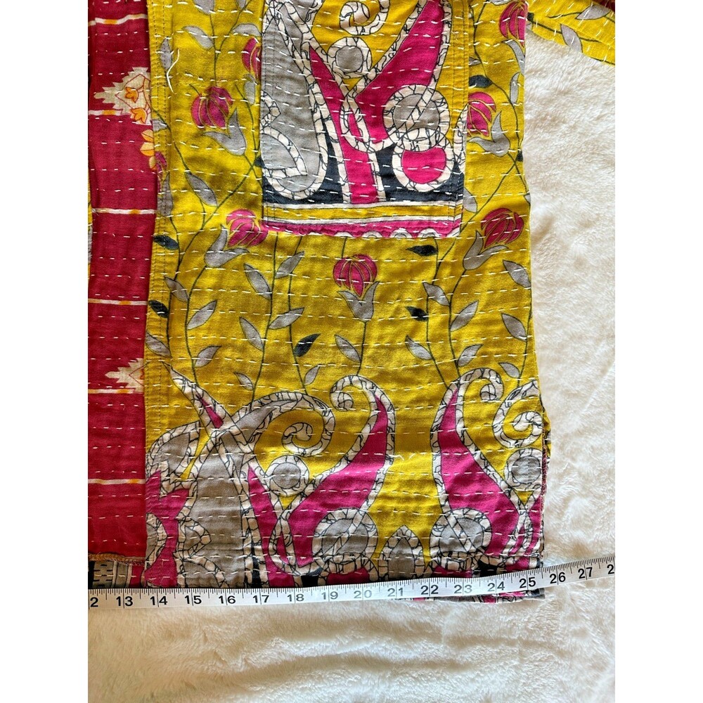 Women's Handmade Kantha Jacket Cotton Sari Robe Coat S/M Indian Boho Hippy OOAK - Picture 6 of 10